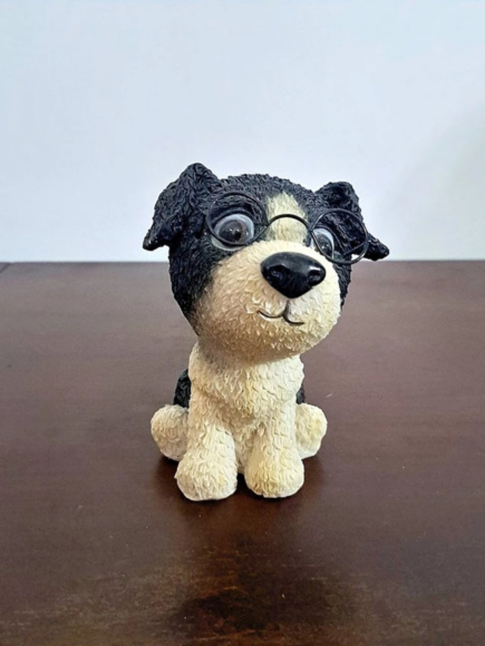 B3 Collection Dog Figurine with Glasses in Black & Cream